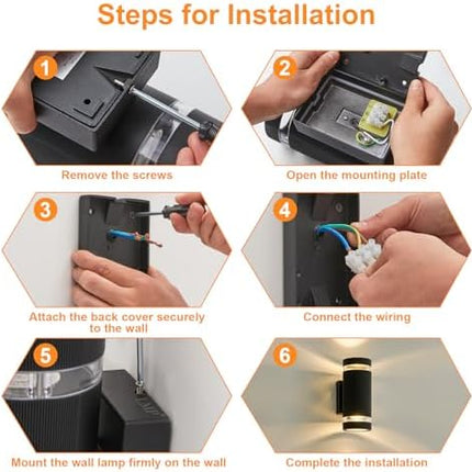 LMP Outdoor Wall Lights Mains Powered, Up Down Outside Lights Black, IP65 External LED Front Door Lamp Porch Light Electric, Exterior GU10 Round Lighting Sconce Wall Mounted for House