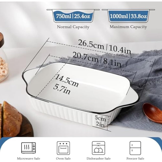 NUTRIUPS 10.5'' Small Baking Dishes Set of 4, 34Oz Rectangular Lasagne Dishes, Small Ceramic Baking Dish, Rectangular Bakeware with Handles, Oven Safe & Microwave Safe