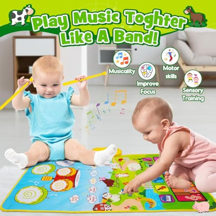 HappyGoLucky Musical Toys for 1 2 Year Old Boys, 3 in 1 Animal Piano Drum Mat with 19 Sound & Recording Function Toddler Toys 1 2 Year Old Boy Gifts, 1st Birthday Gifts for Boys Easter Gifts for Kids