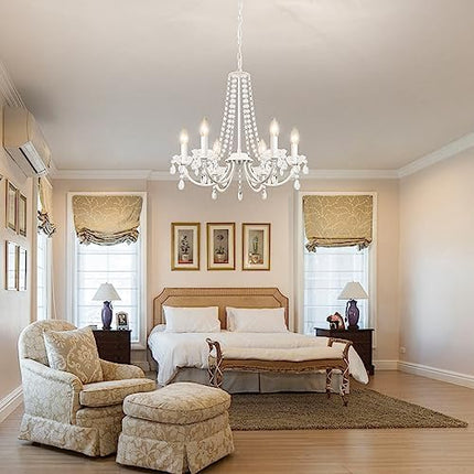 ASHUAQI Crystal Chandelier, 6 Lights Chandeliers Ceiling Light, Modern Chandelier White, E14 Base Pendant Light, Crystal Ceiling Lights for Living Room, Dining Room, Bedroom, Hallway, Kitchen