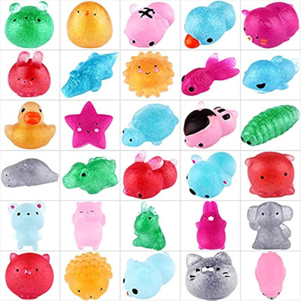 KUUQA 30pcs Glitter Squishys Toys, Squeeze Animal Toys for Sensory Adults Stress Relief Toys Goodie Bag Fillers Birthday Party Favors for Kids Easter Egg Fillers