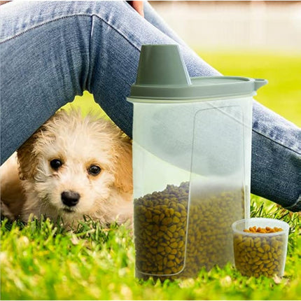 Citylife 2 Pack Dog Food Storage Container Airtight Cat Pet Food Storage Container with Measuring Cup Pour Spout Food Dispenser for Dog Cat Bird, 18.8 * 9.2 * 30 cm, 2 * 2.3 L (Green)