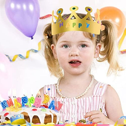 TSHAOUN 10 Pcs Party Hats, Golden Paper Crowns with 6 Sheets Self-Adhesive Rhinestone Stickers and 6 Sheets Number Letter Stickers for Kids Adults Birthday Celebrate Queen Party Decorations