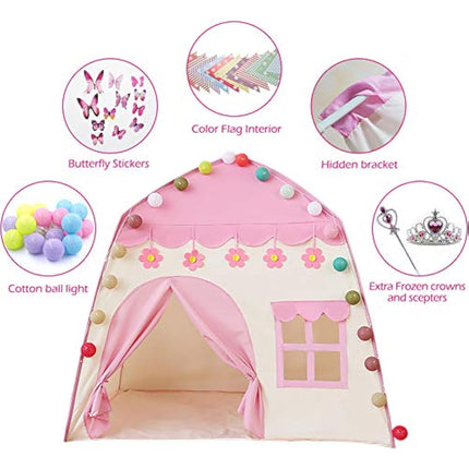 Labeol Princess Castle Play Tent Large Kids Play House for Indoor and Outdoor with Cotton Ball Lights Crown Magic Wand Safety Non-toxic Great Gift for Girls 130 * 100 * 130