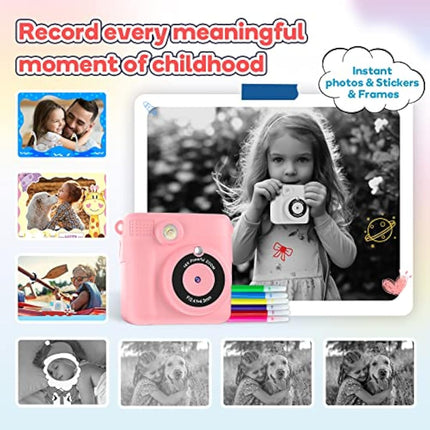 OPERHOO Kids Camera Girls Boys, Kids Instant Print Camera Toy 3-14 Year Old, 1080P HD Kids Digital Camera with Photo Paper Birthday Gifts 3 4 5 6 7 8 9+ Year Old Girl 6 Colour Pens 32GB SD Card