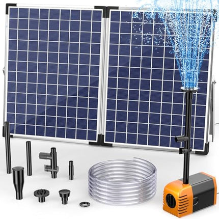 Biling 35W Solar Pond Fountain 1500L/H Solar Powered Water Pond Fountain Pump with Pipe DIY Water Feature, 16.4ft Cord, 4 Nozzles, Fit for Garden Stream Waterfall Pool Fish Tank