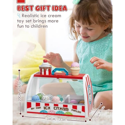 Lehoo Castle Ice Cream Toys for Kids, Ice Cream Shop, Play Food, Play Kitchen Accessories, Ice Cream Toy, Toy Food, Kitchen Toys for Girls, Ice Cream Set, Gift for 3 Year Old Boy Or Girl(Red)