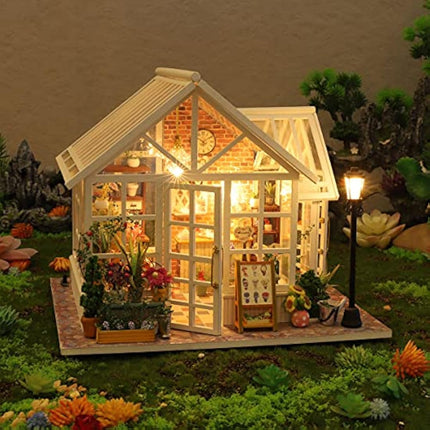 GuDoQi Miniature Dolls House Kit with Music, DIY Miniature House Model Kits for Adults to Build, Handmade Crafts Kit, Room Decoration, Make Your Own Birthday, Father's Day Flower Shop