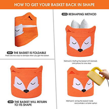 ACOHSY Storage Baskets Storage Boxes,Set of 30x30x30 CM Collapsible Laundry Baskets,Kallax Storage Unit,Toy Basket,Cute Animal Toy Storage Rope Basket