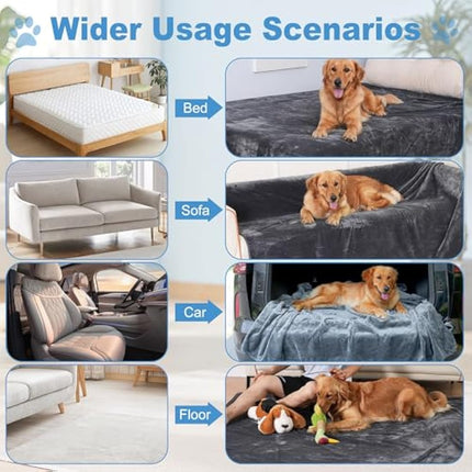 HezzLuv Waterproof Dog Blanket 203 x 229 cm, Washable Flannel Pet Blanket for Sofa Bed Cover, Anti-slip Warm Pet Throw, Fluffy & Soft, Leak-Proof, Furniture Protector for Small to Large Dogs and Cats