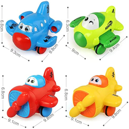 JoyPlus Baby Toy Cars for 1 2 3 Year Olds, 4 PCS Push and Go Airplane Cars, Friction Powered Airplane Toys, Pull Back Aircrafts Vehicle Set, Helicopter Gifts for 1 2 3 4 Year Olds Boys Girls