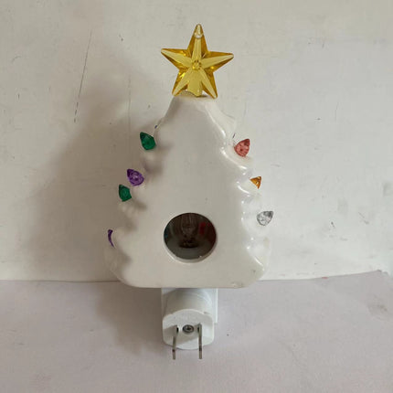 Ceramic Christmas Tree Night Lamp - Elegant Wall Plug Light in White & Green