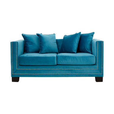 2 Seater Cyan Blue Velvet Sofa, Sofia