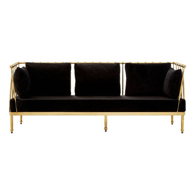 3 Seater Gold Finish Tapered Arms Sofa, Novo