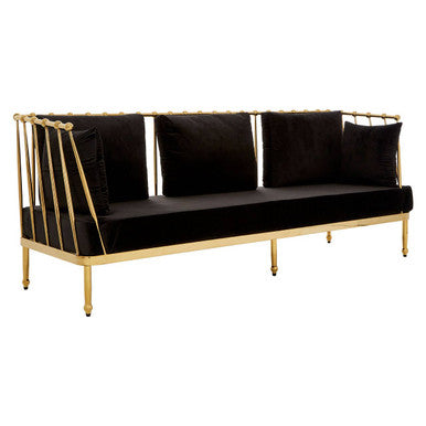 3 Seater Gold Finish Tapered Arms Sofa, Novo