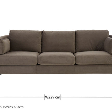 3 Seater Dark Grey Cotton Velvet Sofa, Freda