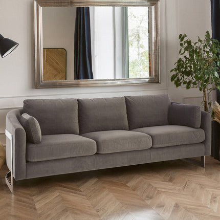 3 Seater Dark Grey Cotton Velvet Sofa, Freda