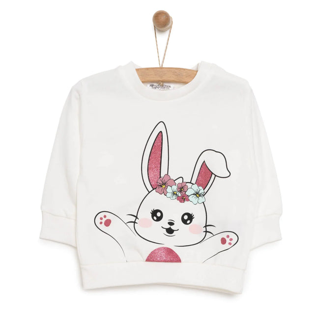 HelloBaby Baby Girl Rabbit Printed Sweatshirt - Ecru