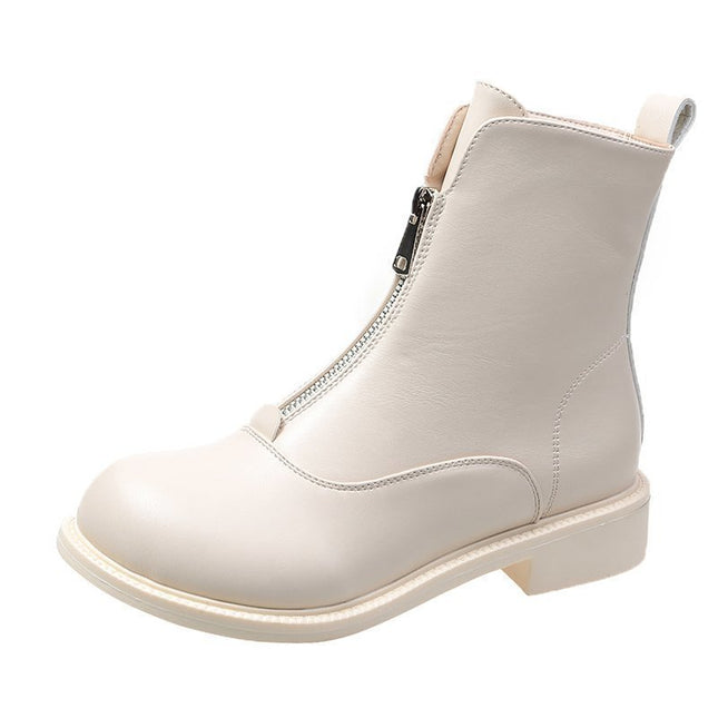 British style front zipper high heel ankle boots