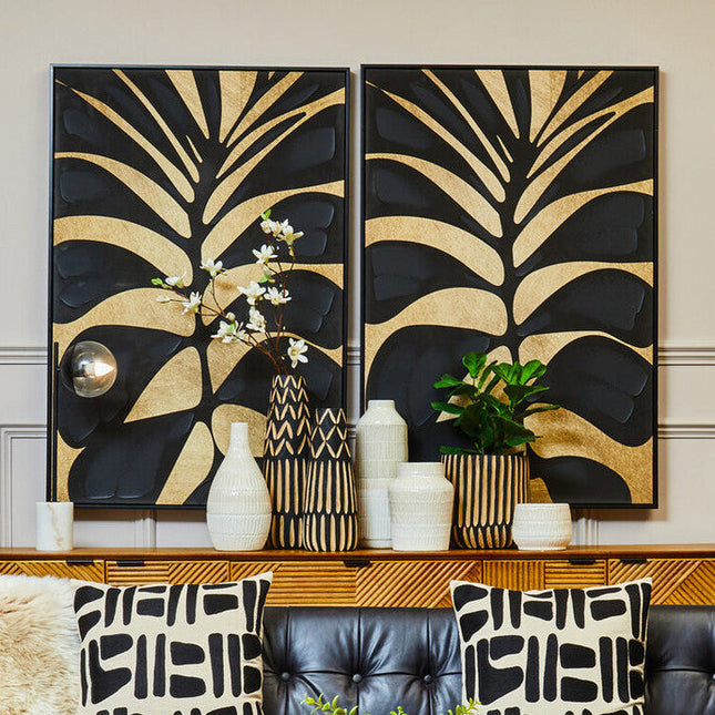 Astratto Canvas Black Leaf Design Wall Art