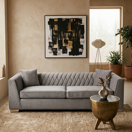 3 Seater Grey Velvet Sofa, Rashika