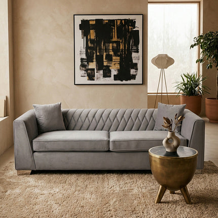 3 Seater Grey Velvet Sofa, Rashika