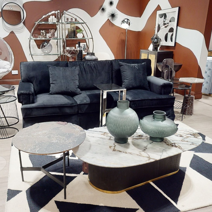 3 Seater Black Velvet Sofa, Ralph