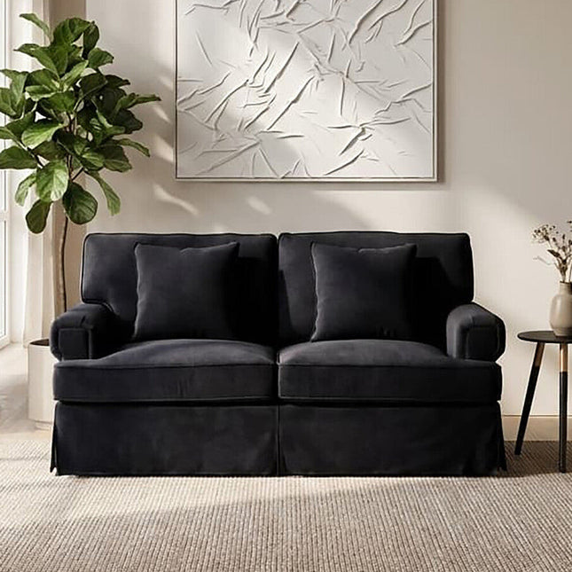 2 Seater Black Velvet Sofa, Ralph