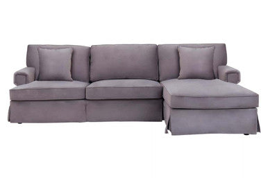 3 Seater Grey Velvet Right Chaise Sofa, Ralph