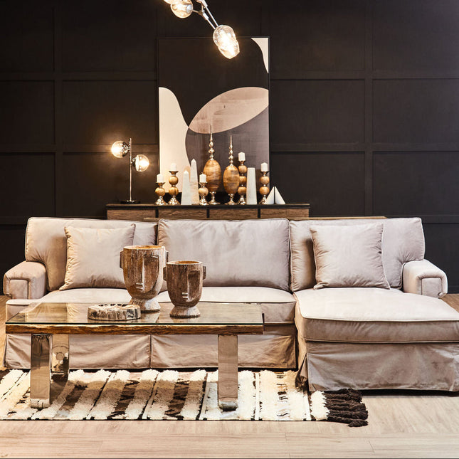 3 Seater Grey Velvet Right Chaise Sofa, Ralph