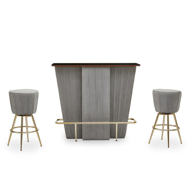 Sinatra Bar And Grey Velvet Stools Set