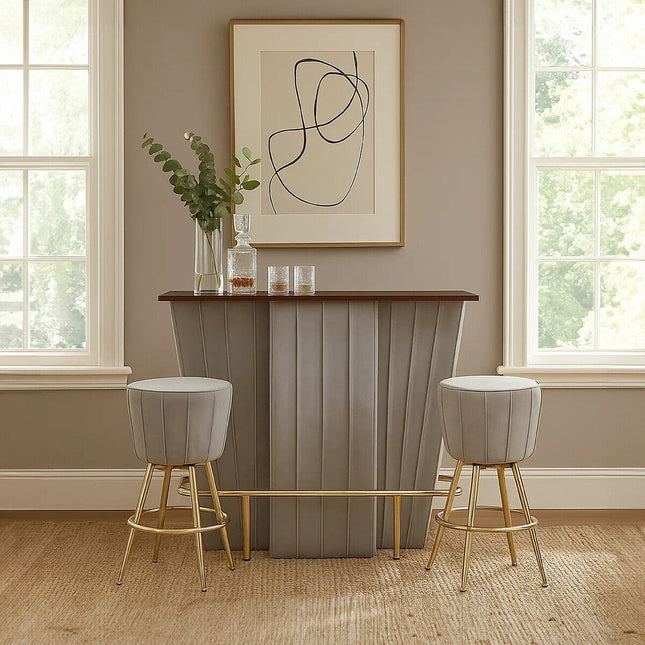 Sinatra Bar And Grey Velvet Stools Set