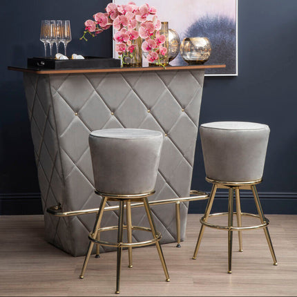Presley Bar And Grey Velvet Stools Set
