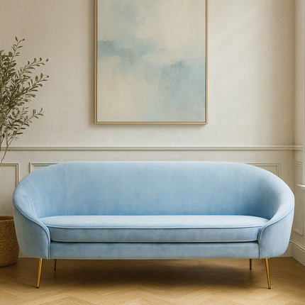 3 Seater Aqua Blue Velvet Sofa, Yasmeen