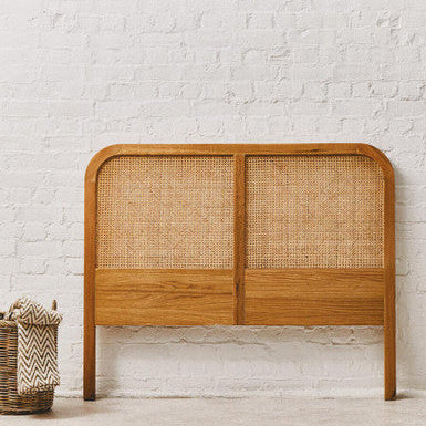 Lyon Rattan and Oak Wood Double Bed Headboard