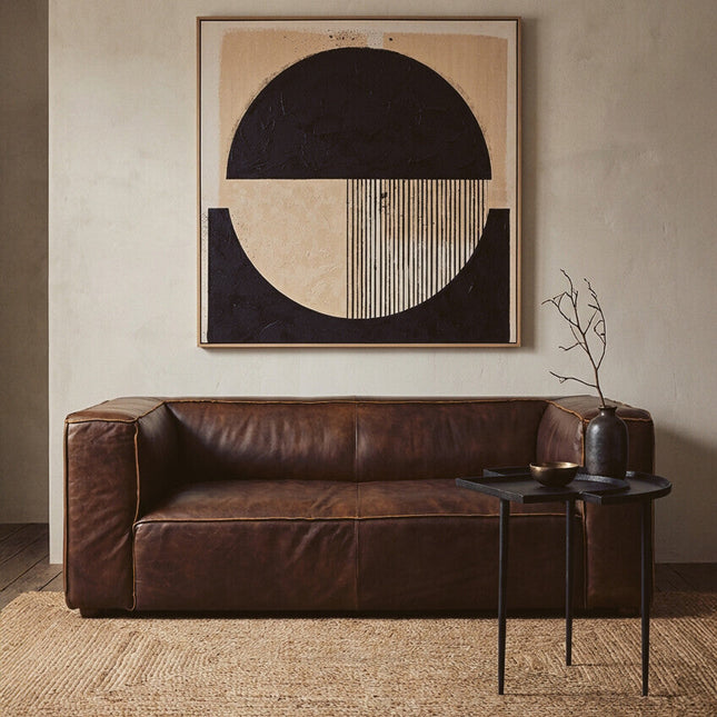 2 Seater Antique Brown Leather Sofa, King