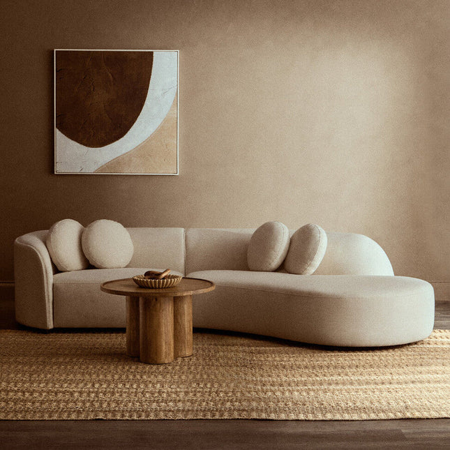 3 Seater Cream Linen Curved Sofa, Ovada