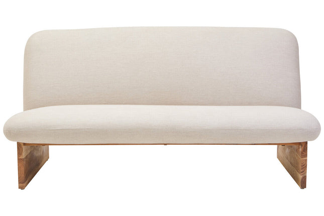 2 Seater Armless Cream Textured Linen Sofa with Wood Base, Parova