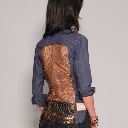 Party Back Shirt - Slim Fit - Gold Sequin