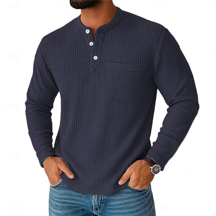 Long Sleeve Henley Shirt Long Sleeve Collar Button Men's Casual Jacket