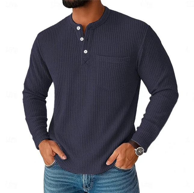 Long Sleeve Henley Shirt Long Sleeve Collar Button Men's Casual Jacket