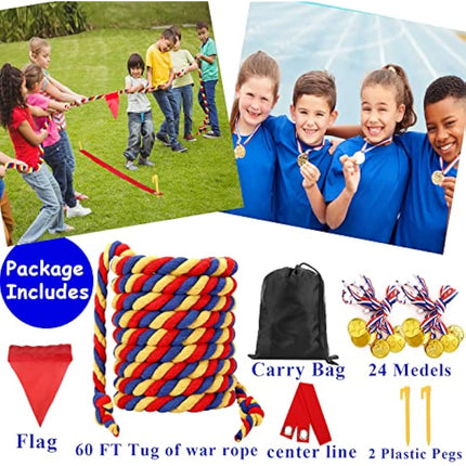 WYRJXYB Outdoor Games Sports Day Kit 18M Tug of War Rope for Kids Adult, Garden Field Day Birthday Party Games,Summer Camping Carnival Easter Game, Outside Yard Family Reunion Fun Games, Tricolor