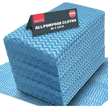 SOL 500pk All Purpose Cloths, 38x23cm Disposable Cleaning J Cloths Blue, Soft, Absorbent, Gentle & Reusable for Household and Professional Cleaning, Ideal for Polishing, Dusting, Washing Dishes