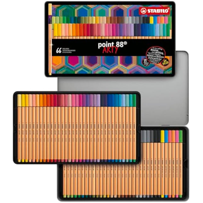 STABILO point 88 - Fineliner - ARTY - Tin of 66 - Assorted Colours