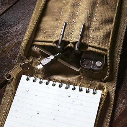 Rite In The Rain Pocket Notebook Cover Brown Heavey Duty Cordura Fabric Rugged Zip closure 4 pen Pockets fits 4 Inchx 6 Inchnotebook R 146, 946, 946T & 746
