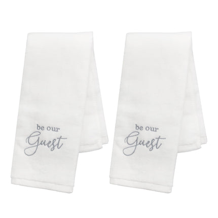 AuldHome Design Guest Towels (Set of 2, White w/Gray); Be Our Guest Monogrammed Hand Towels