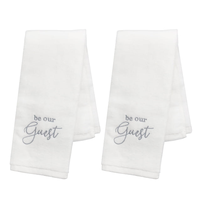 AuldHome Design Guest Towels (Set of 2, White w/Gray); Be Our Guest Monogrammed Hand Towels