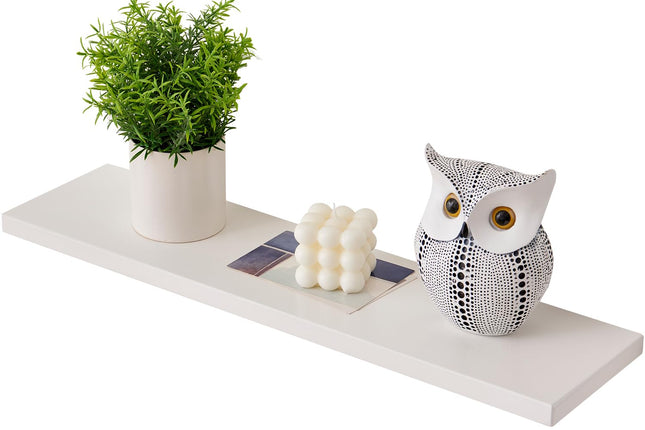 Gieanoo Floating Shelf, 60cm White Solid Oak Wood Wall Shelves Wall mounted Radiator shelf Display Shelf For Living Room, Kitchen, Bedroom