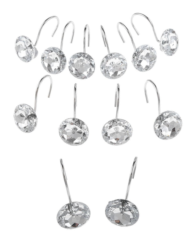 12pcs Decorative Glide Rings Curtain Hooks Fashion Durable Rhinestones Acrylic Bathroom Shower Curtain Hook Metal Crystal Clear Bling Shower Curtain
