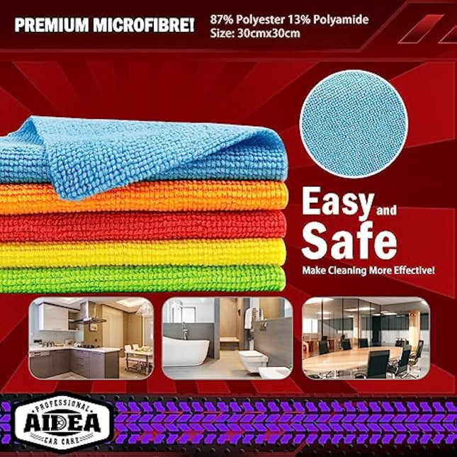AIDEA Microfibre Cloths 100 Pack, Ultral Absorbent Lint-Free Washcloths Microfiber Cleaning Rags, All-Purpose Washable Car Cloth Wipes for Detailing, Office, Household Cleaning,30X30CM